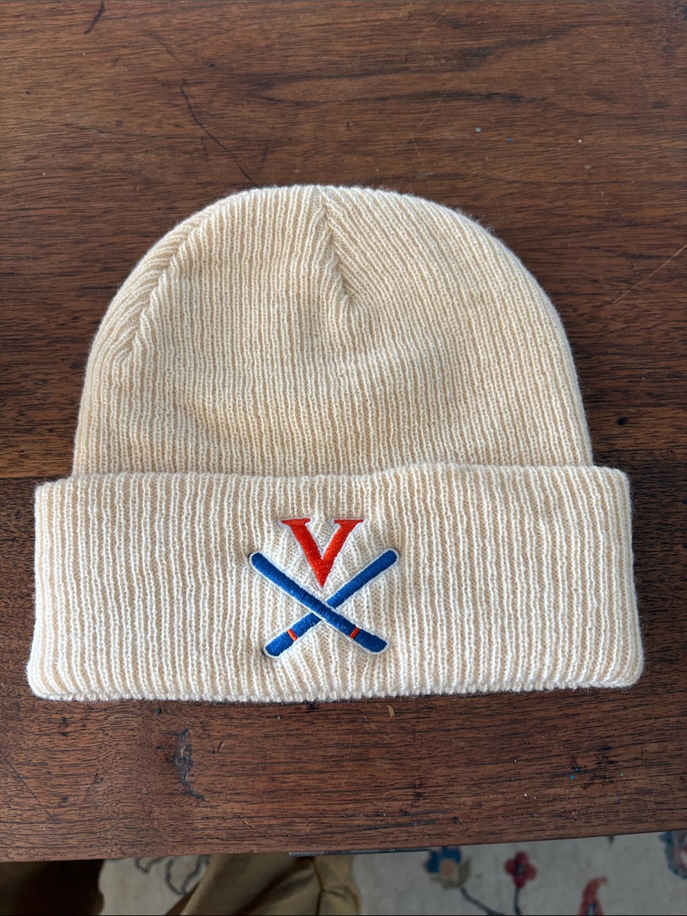 University of Virginia Beanie Hat in Cream with Embroidered Logo